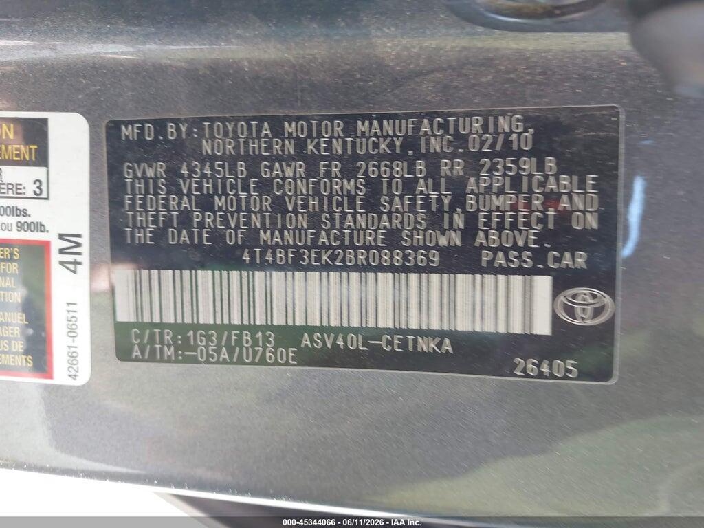 4T4BF3EK2BR088369 2011 TOYOTA CAMRY photo no. 9
