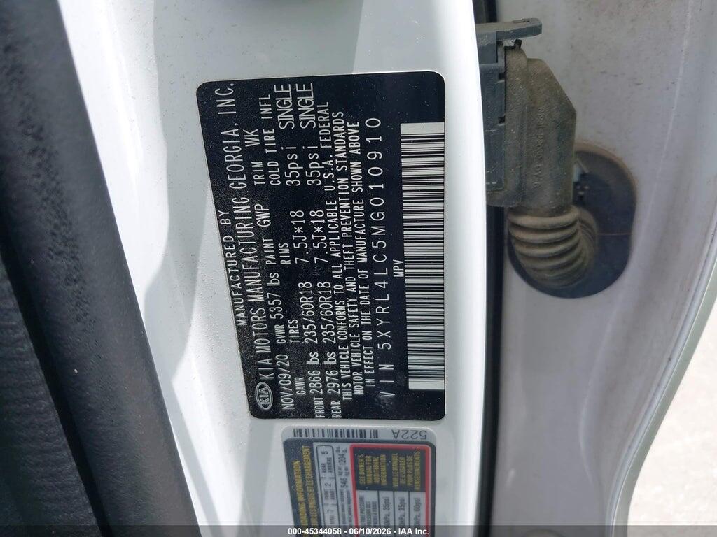 5XYRL4LC5MG010910 2021 KIA SORENTO photo no. 9