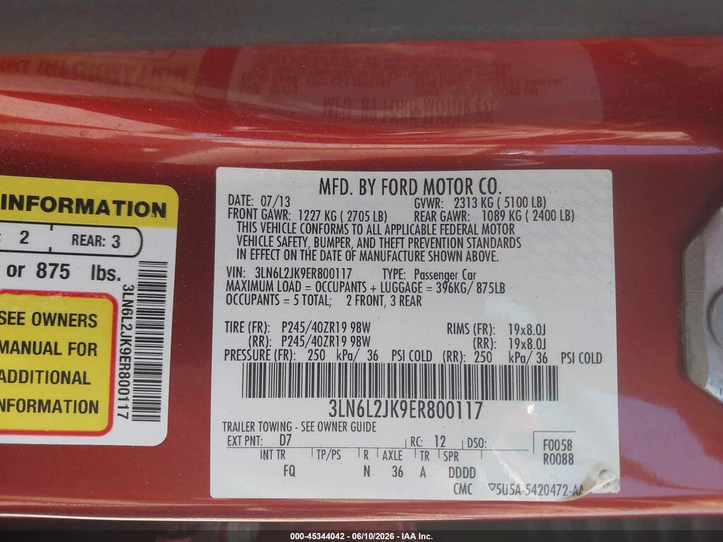 3LN6L2JK9ER800117 2014 LINCOLN MKZ photo no. 9