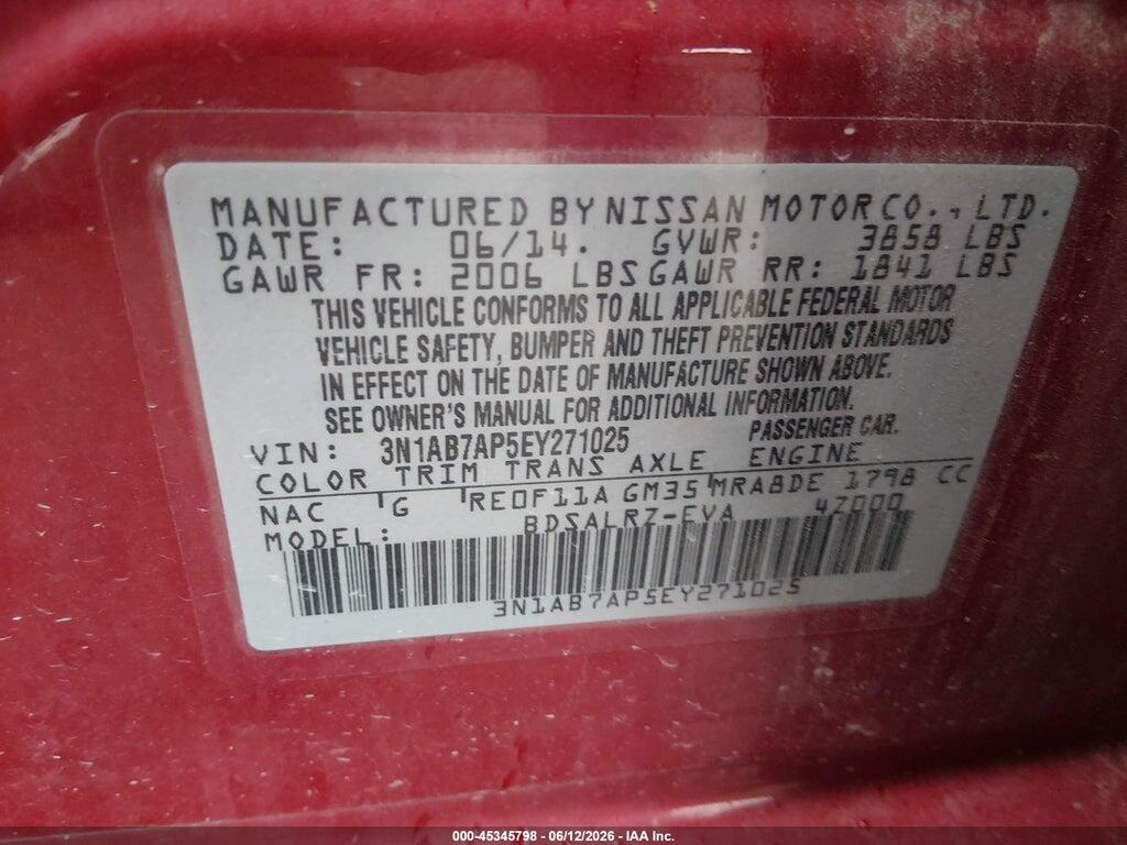 3N1AB7AP5EY271025 2014 NISSAN SENTRA photo no. 9