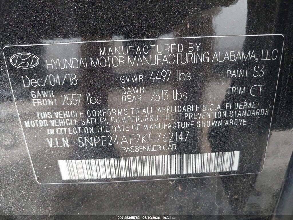5NPE24AF2KH762147 2019 HYUNDAI SONATA photo no. 9