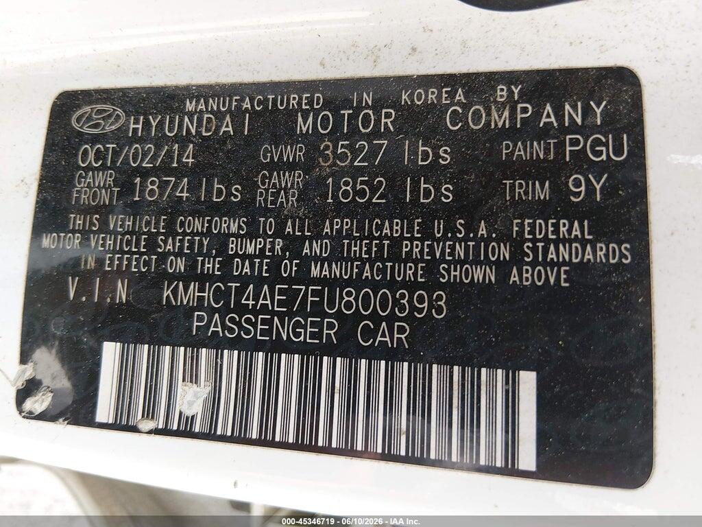 KMHCT4AE7FU800393 2015 HYUNDAI ACCENT photo no. 9