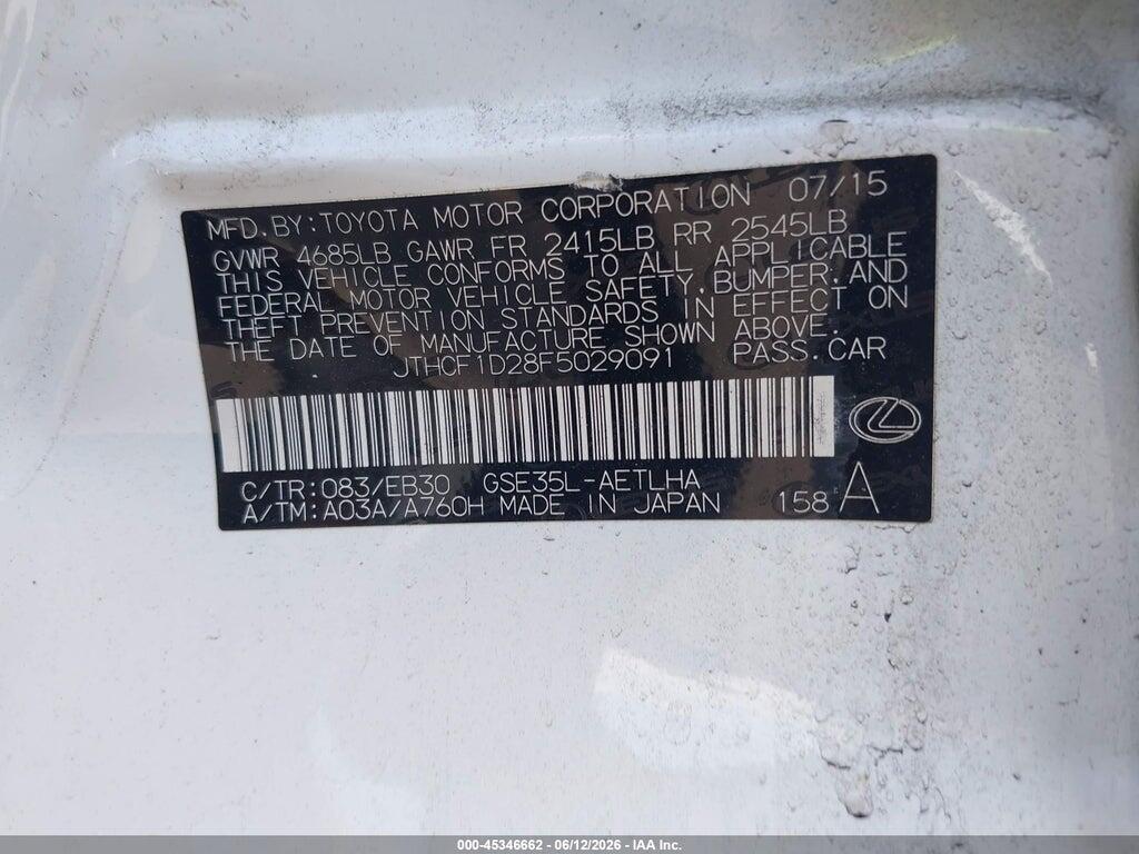 JTHCF1D28F5029091 2015 LEXUS IS 250 photo no. 9