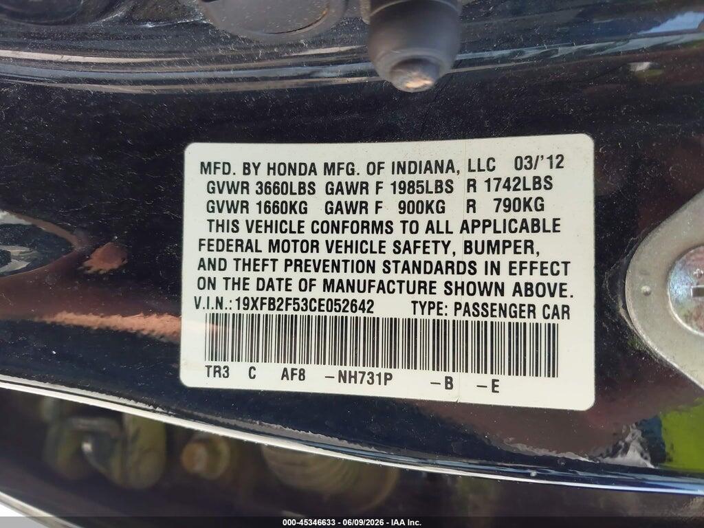 19XFB2F53CE052642 2012 HONDA CIVIC photo no. 9