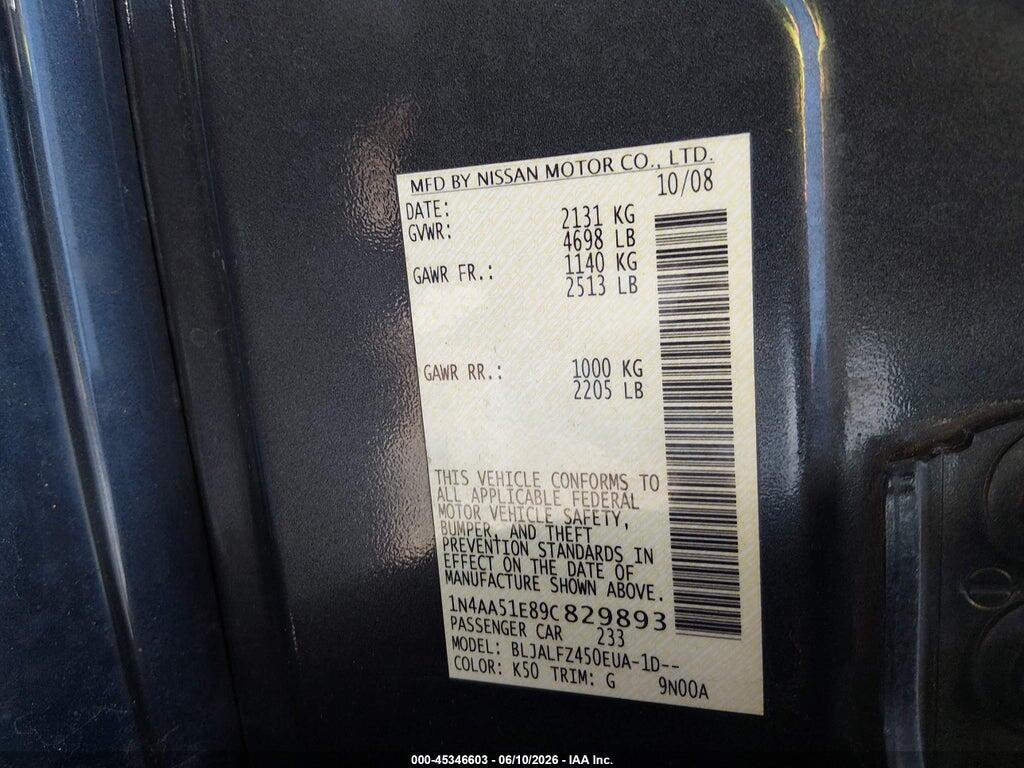 1N4AA51E89C829893 2009 NISSAN MAXIMA photo no. 9