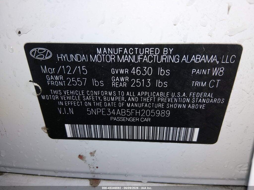 5NPE34AB5FH205989 2015 HYUNDAI SONATA photo no. 9