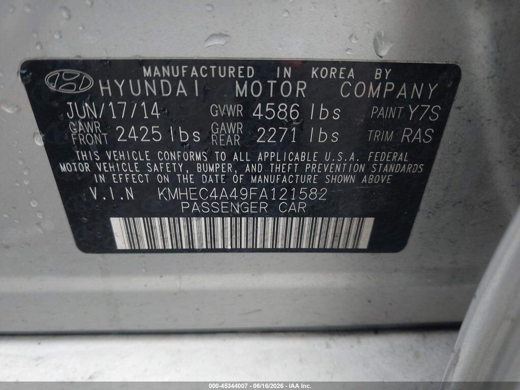 KMHEC4A49FA121582 2015 HYUNDAI SONATA HYBRID photo no. 9