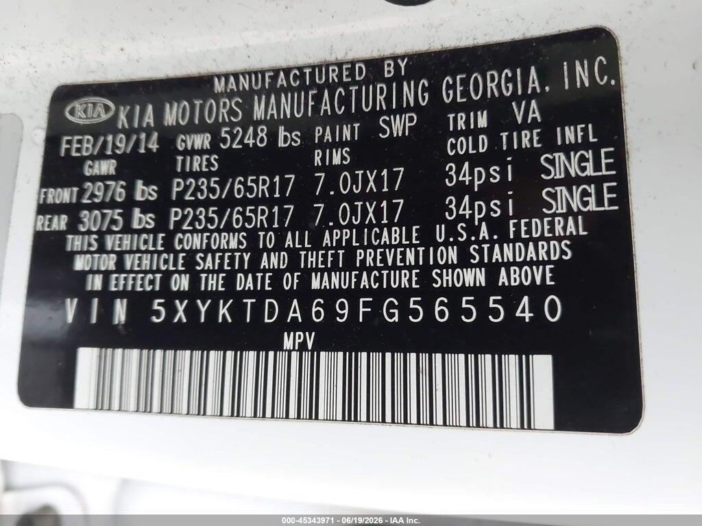 5XYKTDA69FG565540 2015 KIA SORENTO photo no. 9
