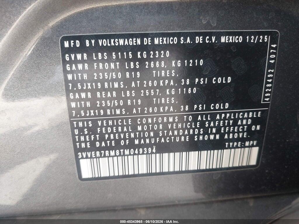 3VVER7RM8TM049394 2026 VOLKSWAGEN TIGUAN photo no. 9