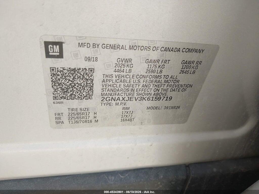 2GNAXJEV3K6159719 2019 CHEVROLET EQUINOX photo no. 9