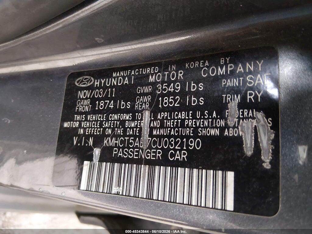 KMHCT5AE7CU032190 2012 HYUNDAI ACCENT photo no. 9