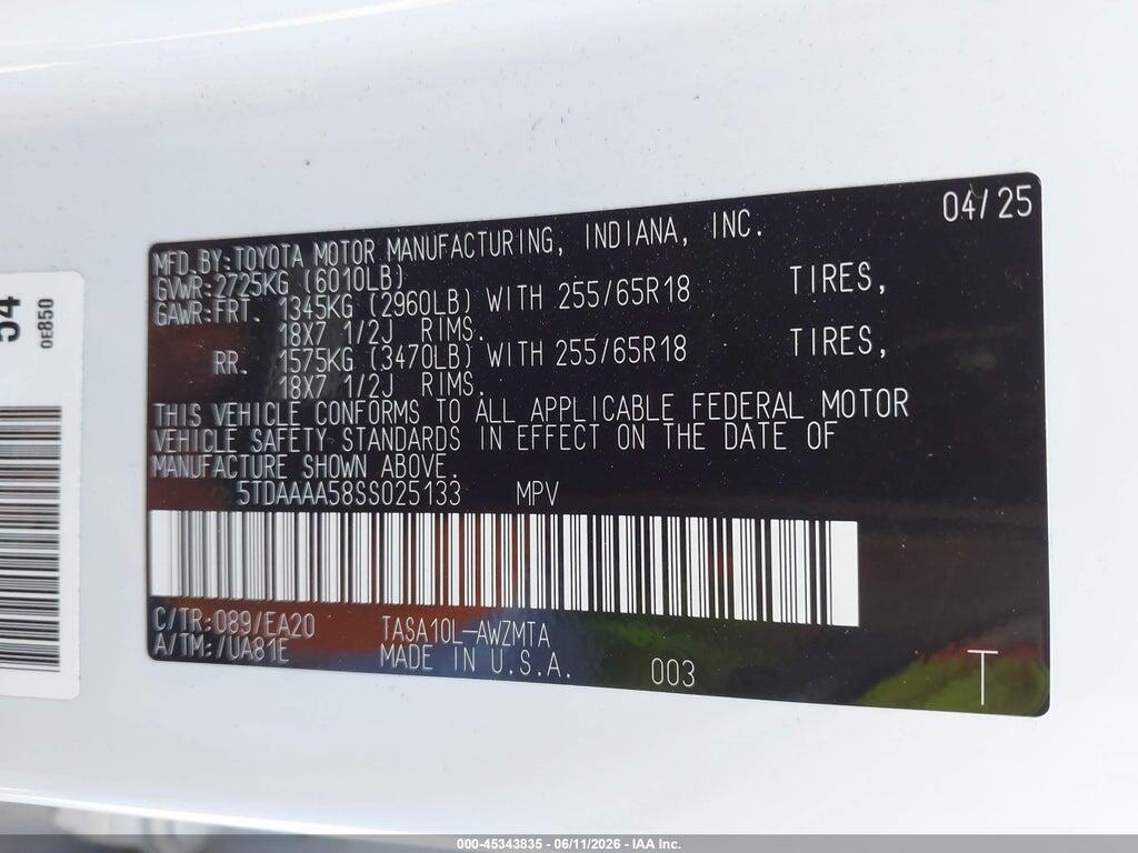 5TDAAAA58SS025133 2025 TOYOTA GRAND HIGHLANDER photo no. 9
