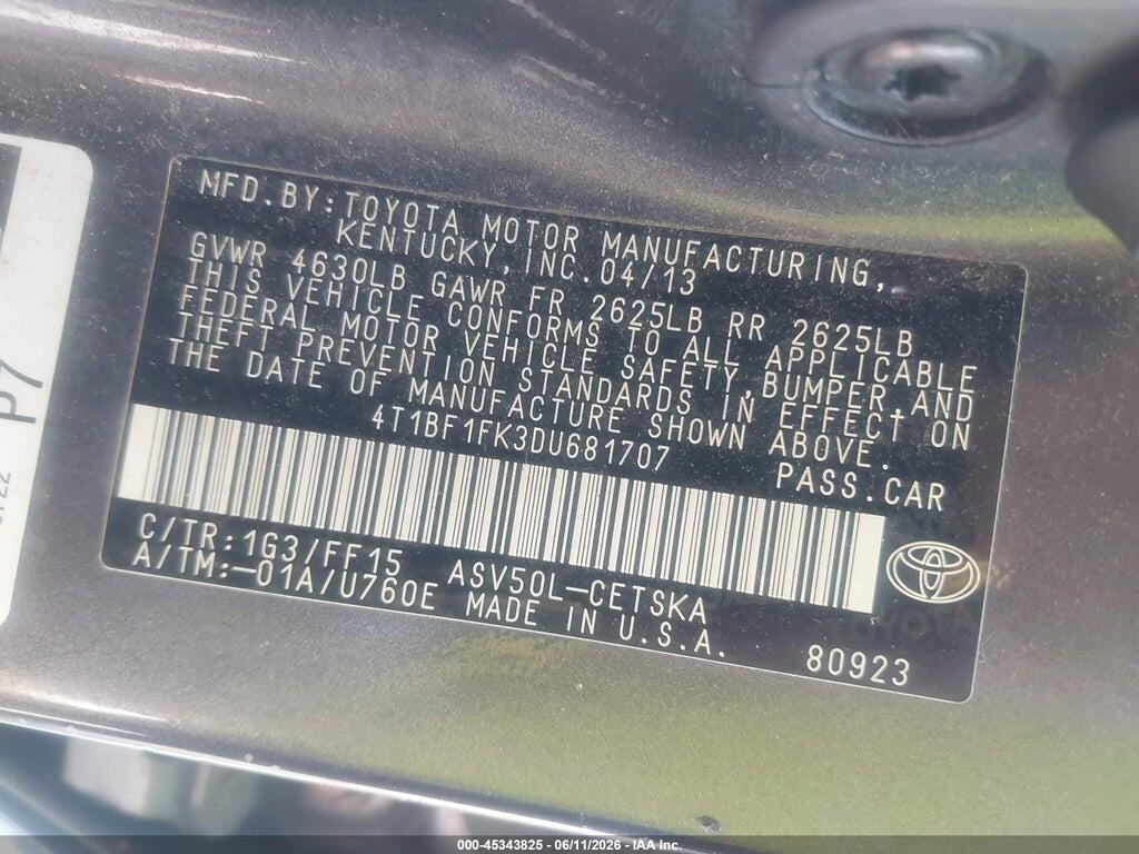4T1BF1FK3DU681707 2013 TOYOTA CAMRY photo no. 9
