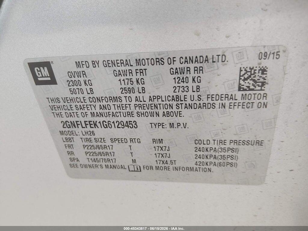 2GNFLFEK1G6129453 2016 CHEVROLET EQUINOX photo no. 9