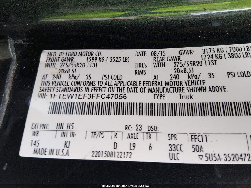 1FTEW1EF3FFC47056 2015 FORD F-150 photo no. 9