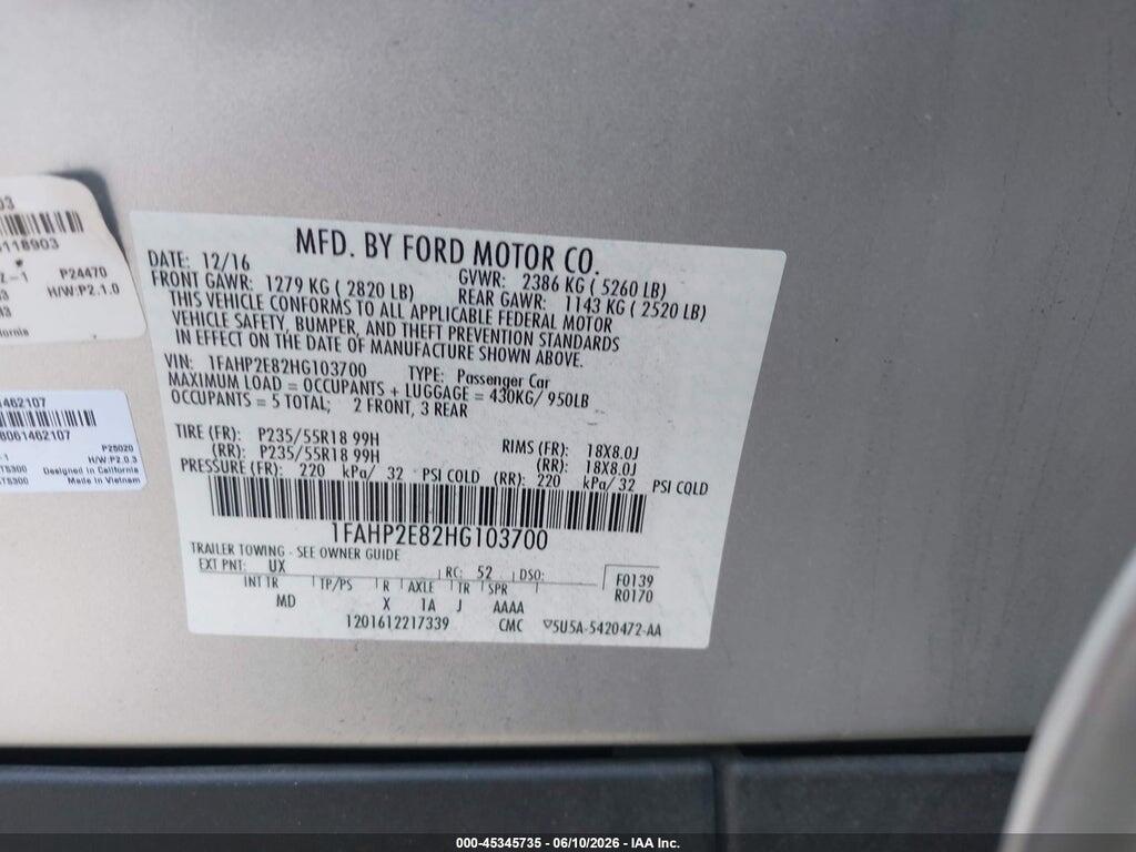 1FAHP2E82HG103700 2017 FORD TAURUS photo no. 9