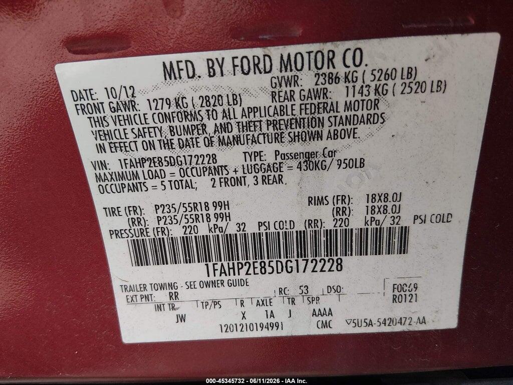 1FAHP2E85DG172228 2013 FORD TAURUS photo no. 9