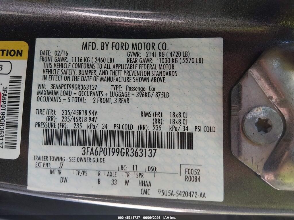 3FA6P0T99GR363137 2016 FORD FUSION photo no. 9