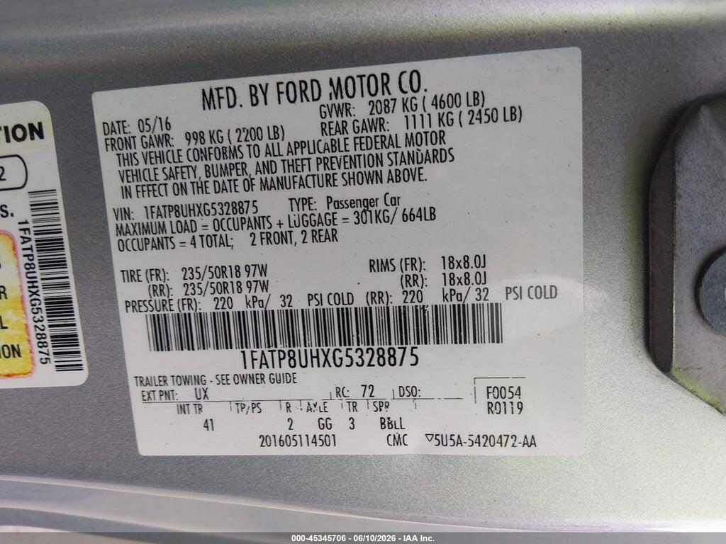 1FATP8UHXG5328875 2016 FORD MUSTANG photo no. 9