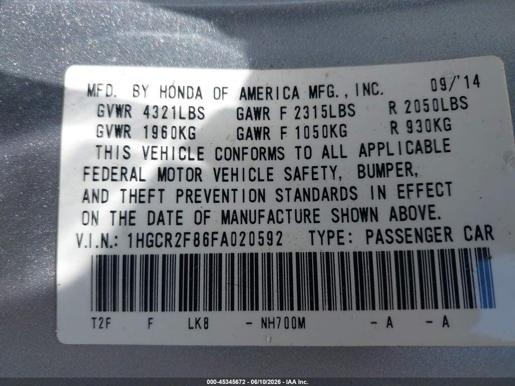 1HGCR2F86FA020592 2015 HONDA ACCORD photo no. 9