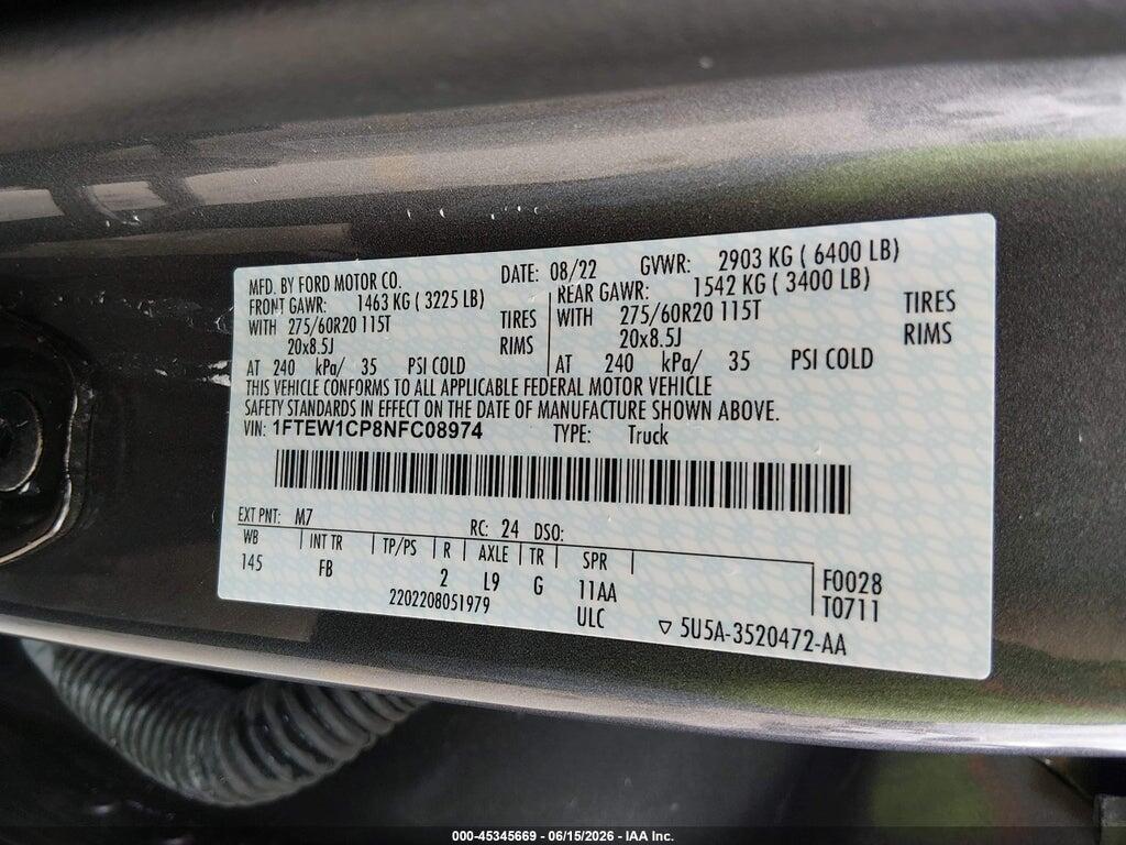 1FTEW1CP8NFC08974 2022 FORD F-150 photo no. 9