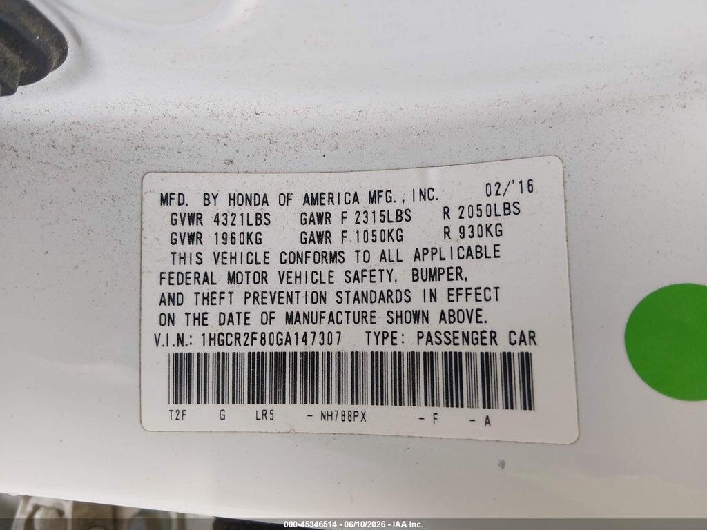 1HGCR2F80GA147307 2016 HONDA ACCORD photo no. 9