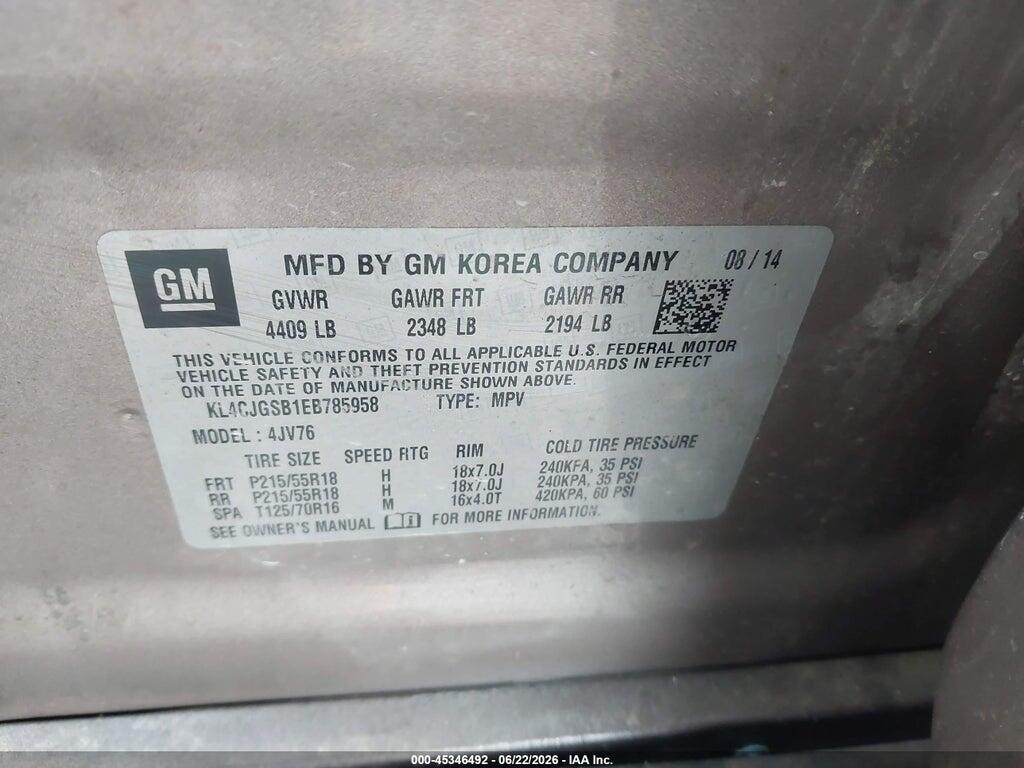 KL4CJGSB1EB785958 2014 BUICK ENCORE photo no. 9