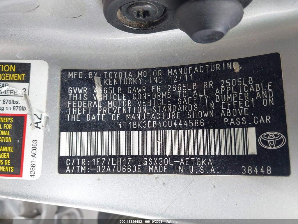 4T1BK3DB4CU444586 2012 TOYOTA AVALON photo no. 9