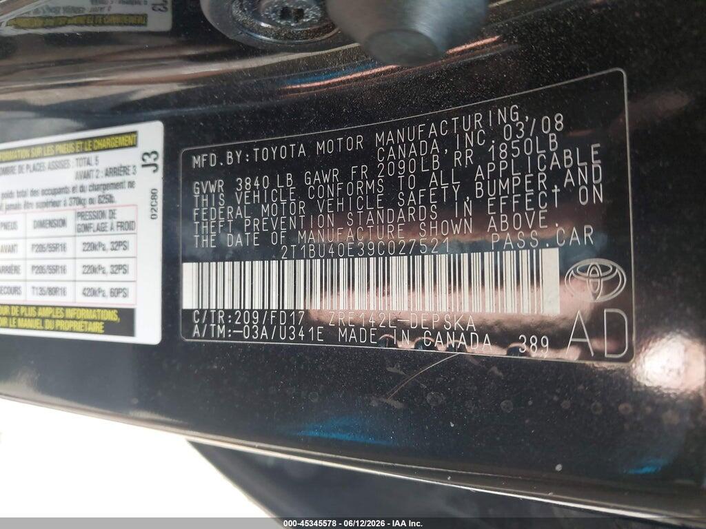 2T1BU40E39C027521 2009 TOYOTA COROLLA photo no. 9