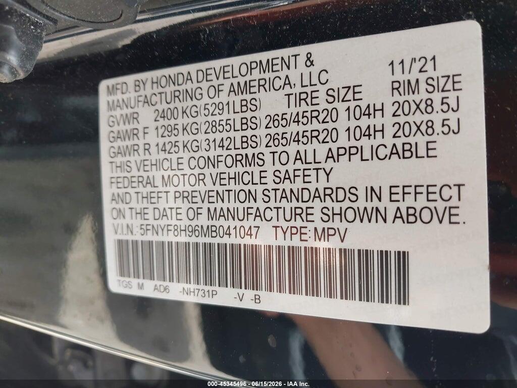 5FNYF8H96MB041047 2021 HONDA PASSPORT photo no. 9