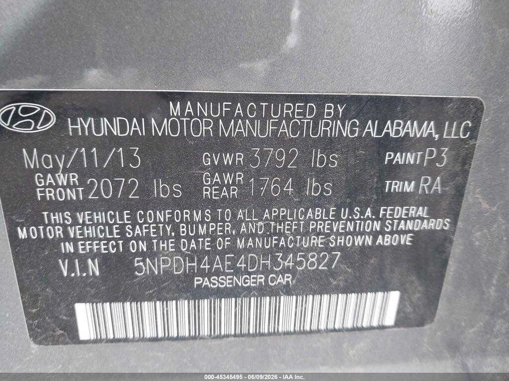 5NPDH4AE4DH345827 2013 HYUNDAI ELANTRA photo no. 9