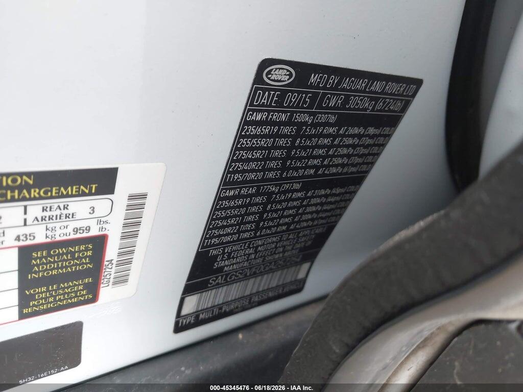 SALGS2VF0GA257254 2016 LAND ROVER RANGE ROVER photo no. 9