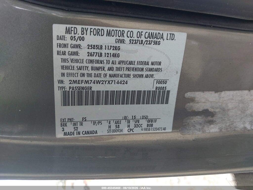 2MEFM74W2YX714424 2000 MERCURY GRAND MARQUIS photo no. 9