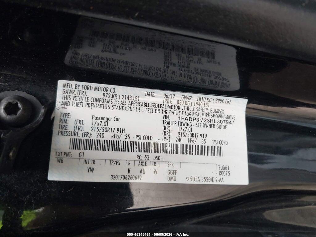 1FADP3M23HL307947 2017 FORD FOCUS photo no. 9