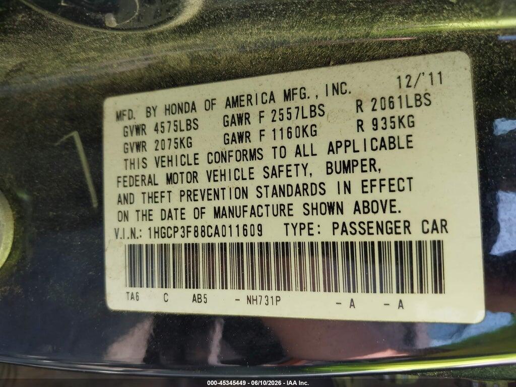 1HGCP3F88CA011609 2012 HONDA ACCORD photo no. 9