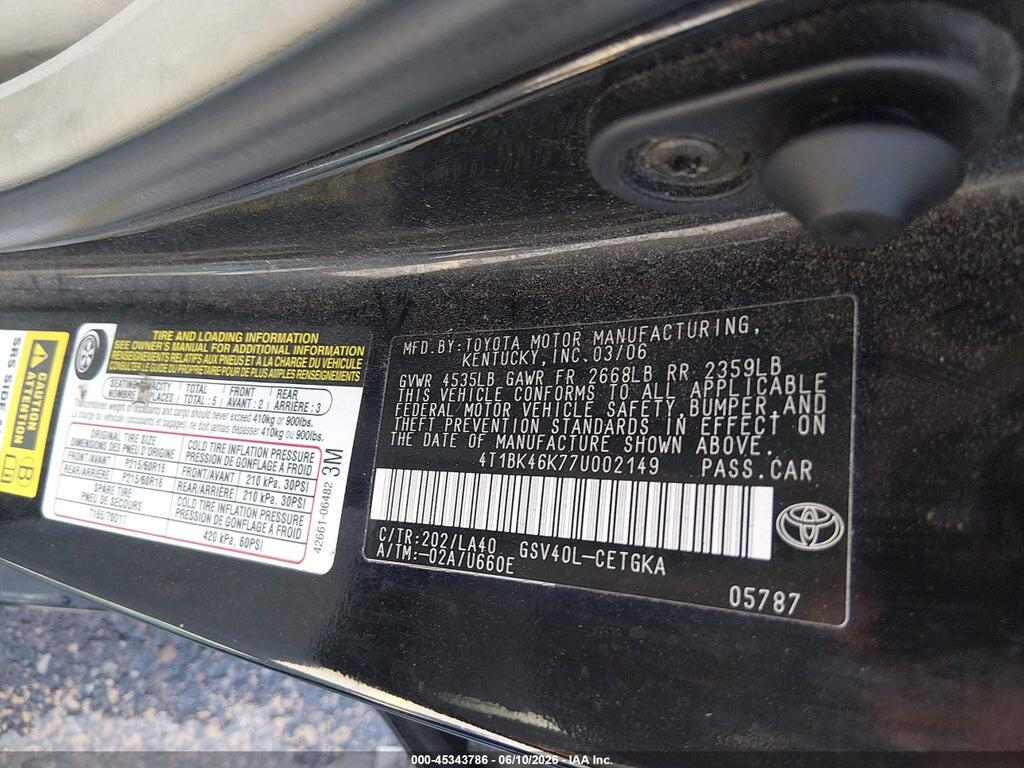 4T1BK46K77U002149 2007 TOYOTA CAMRY photo no. 9