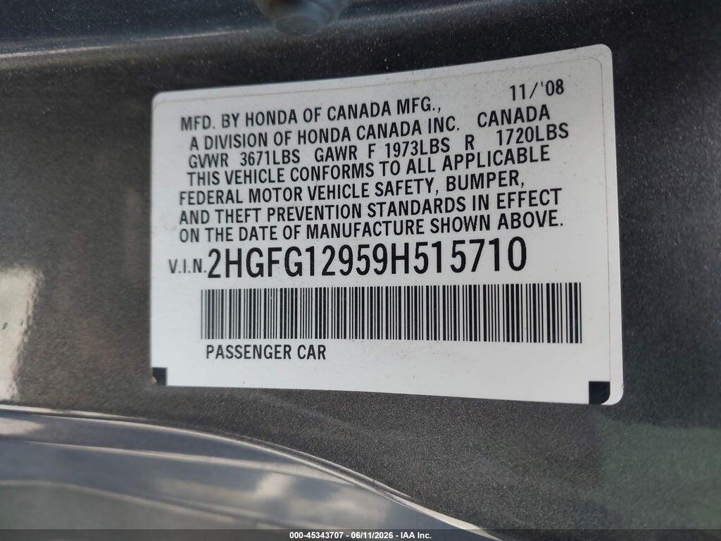 2HGFG12959H515710 2009 HONDA CIVIC photo no. 9