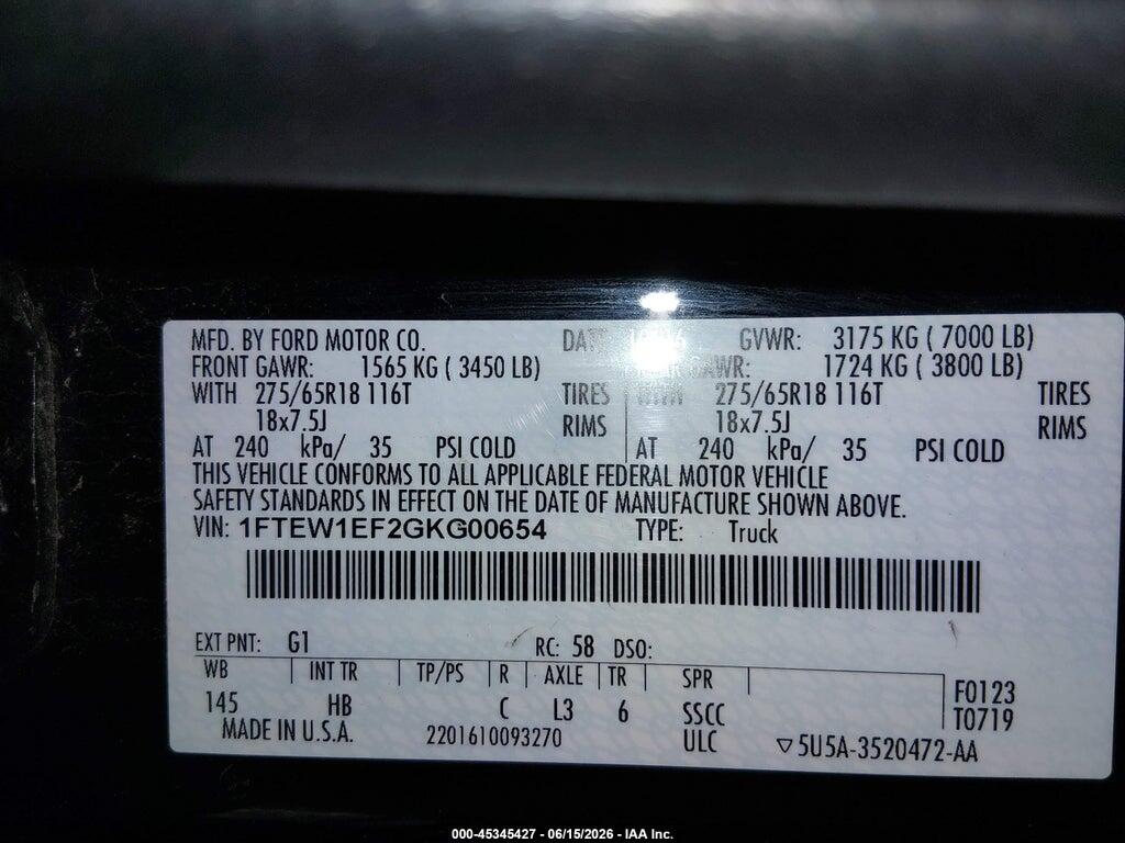 1FTEW1EF2GKG00654 2016 FORD F-150 photo no. 9