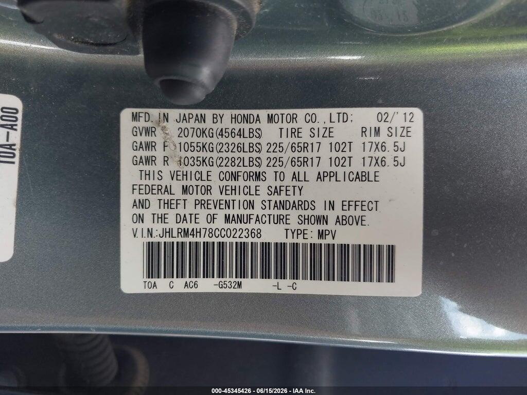 JHLRM4H78CC022368 2012 HONDA CR-V photo no. 9