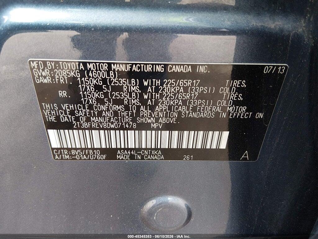 2T3BFREV8DW071478 2013 TOYOTA RAV4 photo no. 9