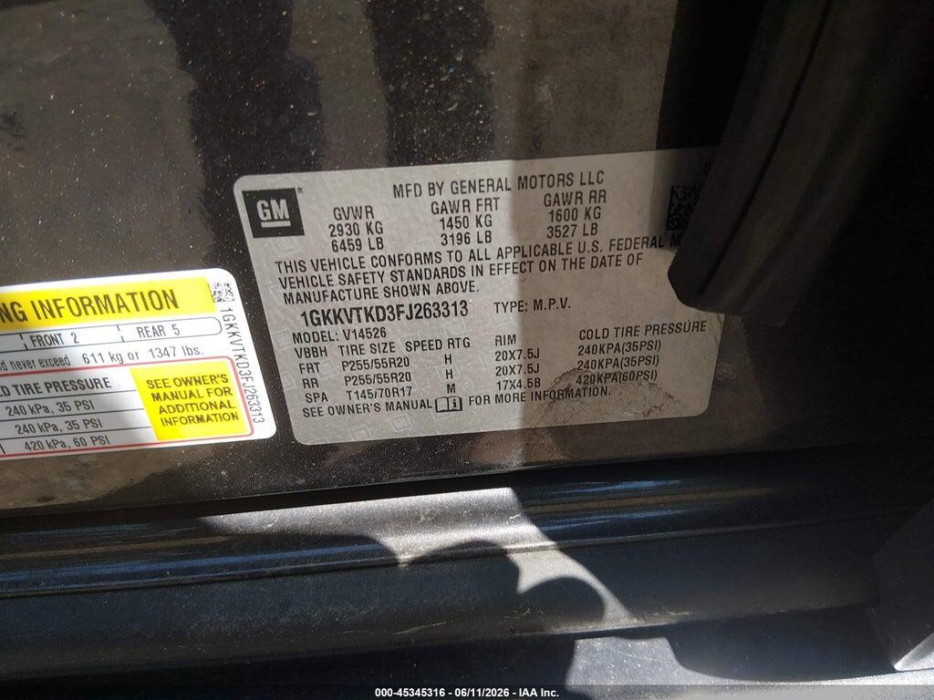 1GKKVTKD3FJ263313 2015 GMC ACADIA photo no. 9