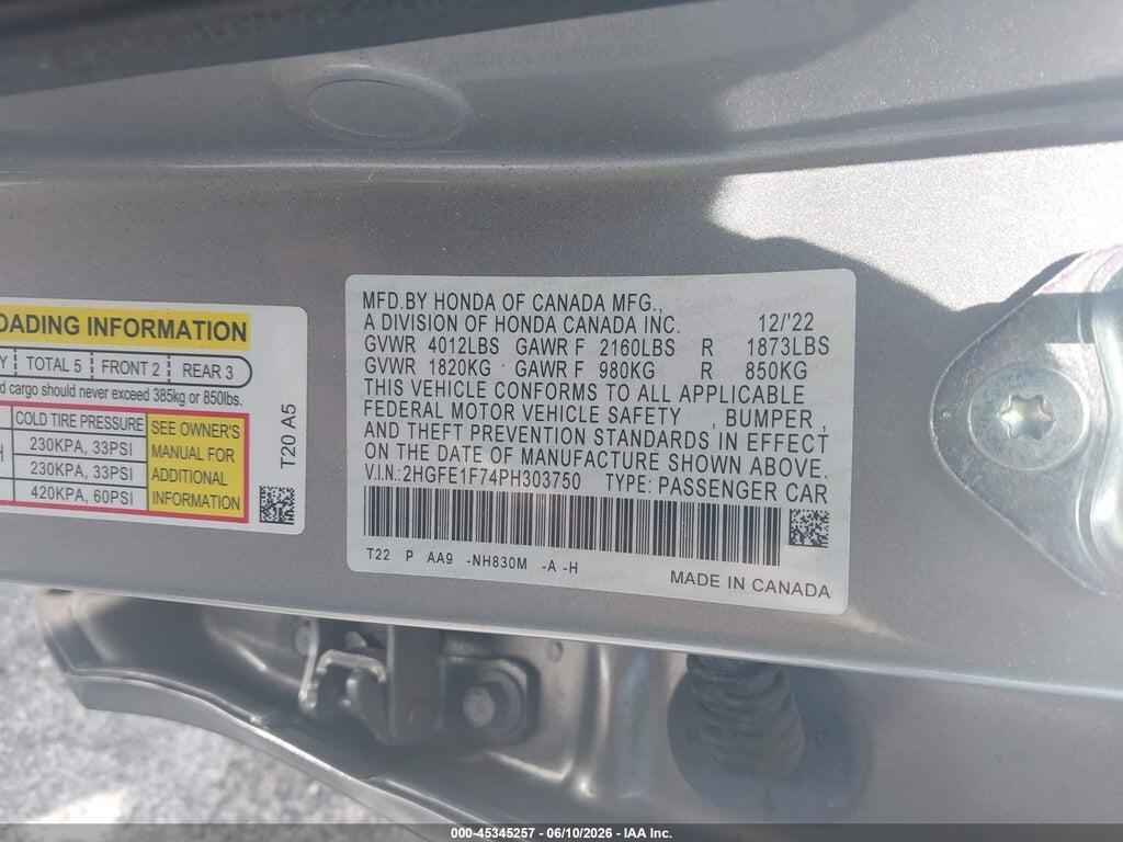 2HGFE1F74PH303750 2023 HONDA CIVIC photo no. 9