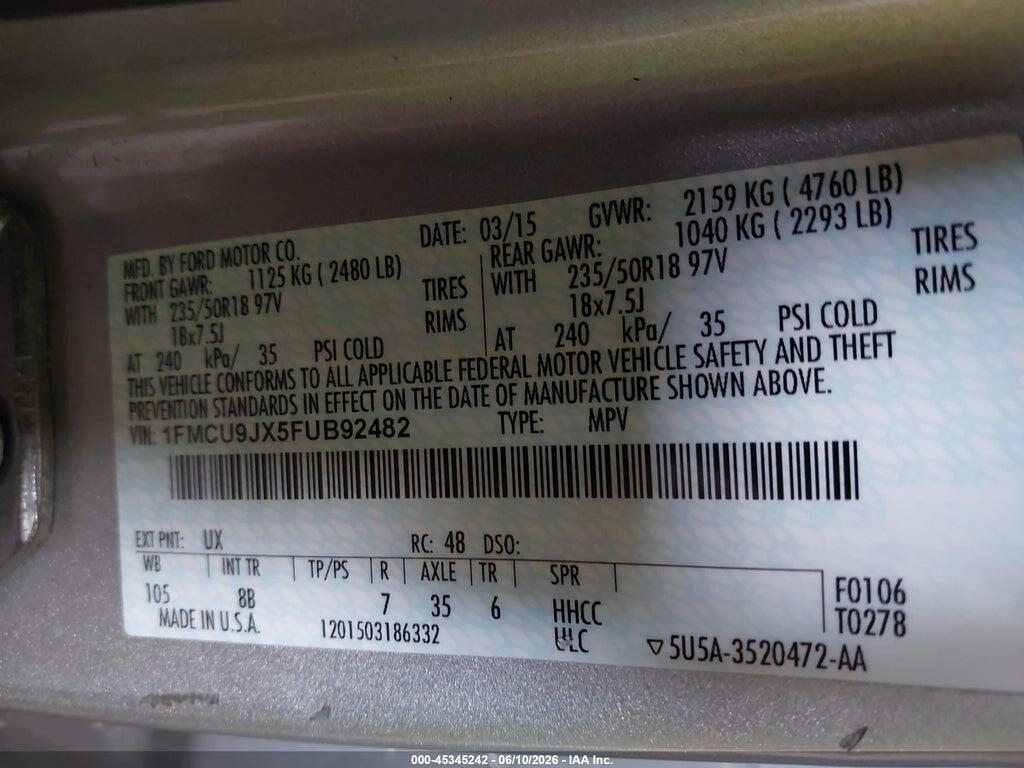 1FMCU9JX5FUB92482 2015 FORD ESCAPE photo no. 9