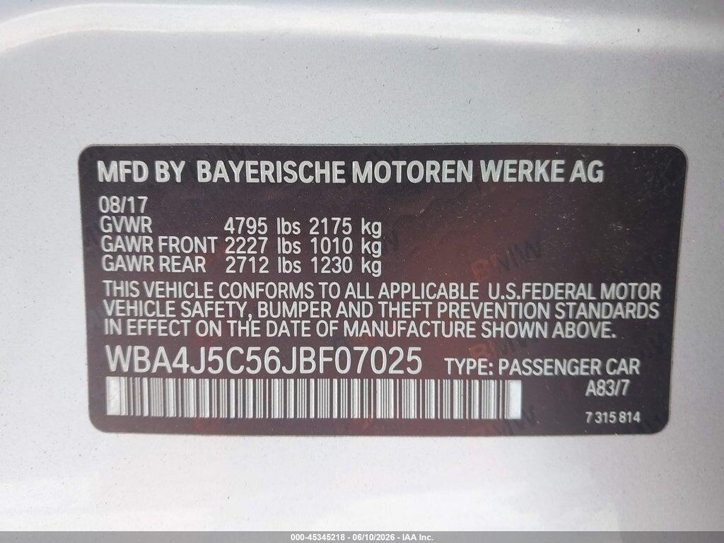 WBA4J5C56JBF07025 2018 BMW 440I GRAN COUPE photo no. 9