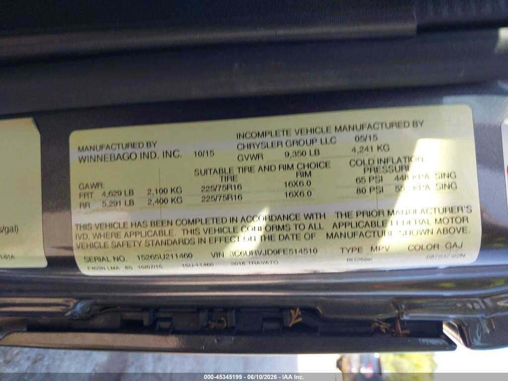 3C6URVJD9FE514510 2015 RAM PROMASTER 3500 photo no. 9