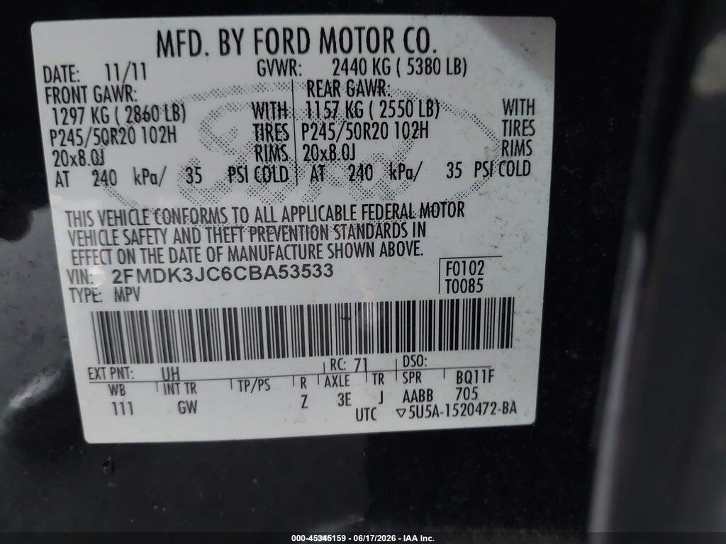 2FMDK3JC6CBA53533 2012 FORD EDGE photo no. 9