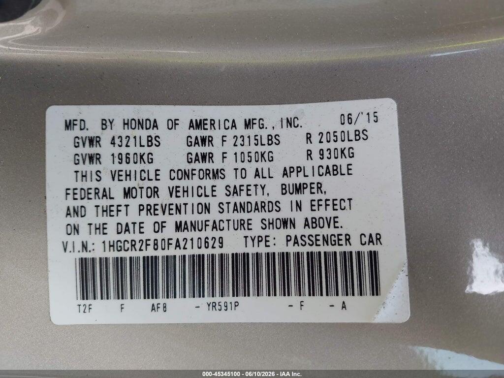 1HGCR2F80FA210629 2015 HONDA ACCORD photo no. 9