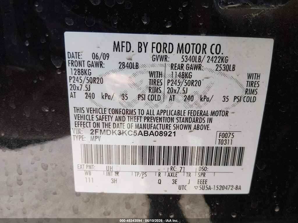 2FMDK3KC5ABA08921 2010 FORD EDGE photo no. 9