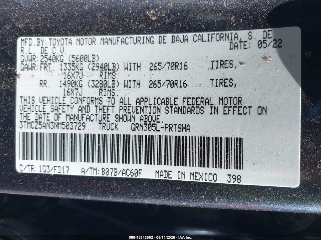 3TMCZ5AN3NM503729 2022 TOYOTA TACOMA photo no. 9