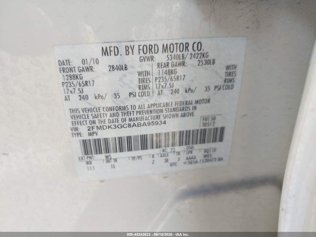 2FMDK3GC8ABA95934 2010 FORD EDGE photo no. 9